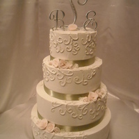Traditional Rose Wedding Cake BC, with scroll design, handmade fondant roses....thanks for looking!