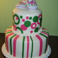 First Baby Shower Cake I made this for my daughter's baby shower. This is the first time I've used BC and fondant! The bottom cake is chocolate w/...