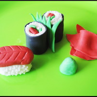 Simple Sushi First time trying to make some sushi cupcake toppers with fondant... I think they came out pretty well! :)