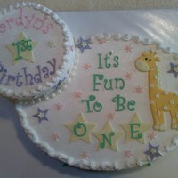 Jordyn's 1St Birthday Giraffe For a friend's granddaughter, the design is based on the invitations and she wanted a giraffe on it. The disco dust didn't show...