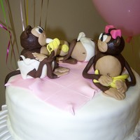 Monkey Theme Shower 3 cakes 12" 10" and 8" mixture of fondant, gumpaste and molded chocolate mommy loved them!