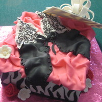 Lingerie Box Cake This is a zebra print lingerie cake for bridal shower/bachelorette shower. Brownie extreme cake covered in fondant with all fondant detail...