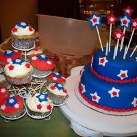 4Th Of July Cake My second time doing a two tiered fondant cake. Cupcakes were from extra batter from top tier,