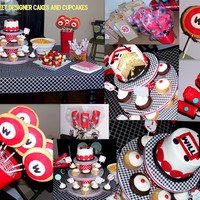Collage Of Vintage Radio Flyer Birthday Cake And Treats 