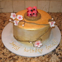 Cherry Blossom And Birds Nest Cake 8" WASC cake with orange zest and peach filling. Fondant painted gold (that was a learning experience), all decorations made out of...