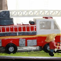 Firetruck And Fireman Cake This was so much fun to do for my grandson's 2nd birthday. I had to make so many little molds so this truck would like real!The...
