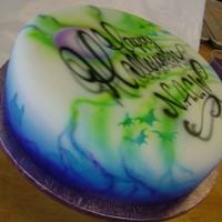Airbrushed Cake,halloween Calligraphy Airbrushed Fondant Cake with Uber Calligraphy. The base colors and design are done in shades and hues of blues and greens in a marble type...