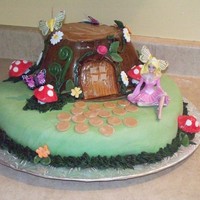 Enchanted Fairy Garden 1st Birthday Cake for my little girl. - with a Fairy Theme.Pound cake - Butter Cream Frosting covered with Fondant.