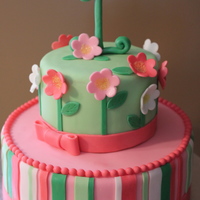 Gabriela's First Birthday Cake My little girl's first birthday cake. Vanilla and strawberry cake with vanilla buttercream. Covered and decorated in fondant. Thanks...