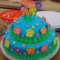 Class Three Final Cake Here is my class three final cake. Top layer is Chocolate Cake with buttercream and bottom layer is white cake with choc chip cookie dough...