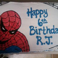 Spiderman White cake with Chocolate Bavarian Cream Filling, Buttercream Icing.