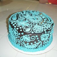 Marsha's Cake Horrible photo! but I was in a rush. Chocolate cake with raspberry filling covered in poured ganache and decorated with vanilla buttercream...