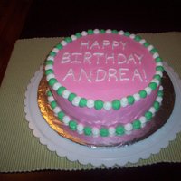 Pink And Green Birthday Cake White cake with buttercream frosting. Pink with green and white details.