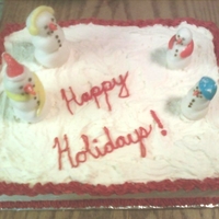 Happy Holidays, From The Snow Family! This is a white cake for my work Christmas party also. Buttercream frosting with fondant snow person family.