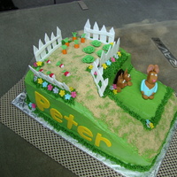 Peter Rabbit Birthday Cake Chocolate Cake with Vanilla Buttercream, fondant decorations, graham cracker 'dirt'