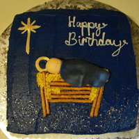 Happy Birthday Jesus Cake A special request for my husband's family Christmas celebration. The kids loved it! Baby, blanket, star & halo are all fondant....