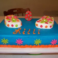 Brithday Cake Frosted with buttercream with fondant accents.