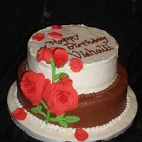 Happy Birthday Cake Chocolate Cake with chocolate frosting, with a carrot cake with cream cheese icing. I got the idea from Peggy Porschen