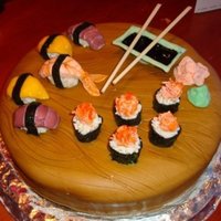 Sushi Surprise! This was my second cake ever made. I sculpted the sushi using a fondant and gum paste mixture.
