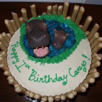 Hippo Birthday Cake This was for a First Birthday for a coworker's daughter. White cake with Almond Buttercream, blue gelatin for the water and crispy...