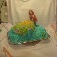 The Little Mermaid Cake Using buttercream icing only and a Little Mermaid Barbie (the fondant one I made did not really look like her)