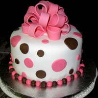 Pink And Brown Polka Dot Chocolate fudge cake with gumpaste bow and fondant!