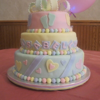 Baby Shower Cake all pastel colors, baby shower cake.. each tier was diiferentvanilla cake with pineapple fillingchoc cake with raspberry fillingred velvet...