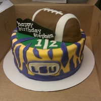 Stephen Loves Lsu Football...even In The Offseason! 12 year old's birthday cake that ran track, played football, and loves LSU. First attempt at carving.