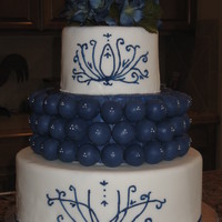 Cake Truffles Those are cake balls on a middle layer of cake dummy. (The piping design isn't mine, but for the life of me I can't find the OP&#...