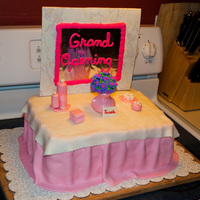 Beauty Shop / Salon Cake I did this cake dor a beauty salon Grand Opening. Lots of fun to make! Chocolate cake filled with buttercream and fresh strawberrie slices...