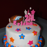 21St Bronco Cake Requested a somewhat girly, denver broncos cake. This is what i came up with. Football is rice crispy treats all covered in fondant.