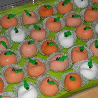 Pumpkin Cake Balls Pumpkin Spice cake balls. I was quickly running out of orange candy color, so the cake balls progressively got lighter. The stems are mini...