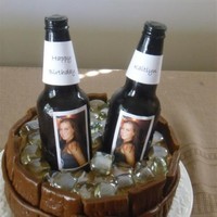 Beer Bottle Cake The barrel is made from MMF (Rhonda's, found on this site) and is easy to color when the marshmallows are melted, before adding the...