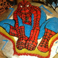 Spiderman Bday Cake This was just from the Spiderman pan cause our neighbor was allergic to a lot of things, so I did 2 for the party