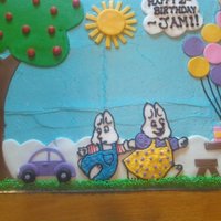 Max And Ruby Birthday Cake Half choc. and half yellow cake with buttercream icing and fondant decorations. The little purple VW bug is on there bc the little girl...
