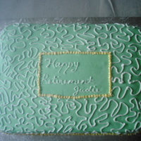 Judie's Retirement Cake This is a cake that I did for my best friend's mom. It is a chocolate cake with chocolate icing, strawberries and chocolate ganache in...