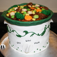 Crock Pot Cake I made this for a Crock Pot Party we did as a Mom's Night Out. Cake is 6 inch rounds, wrapped in fondant. Top edge and cord are...