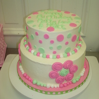 Pink And Green Birthday Cake This was a 2 tier "blk and white" cake for a client. Iced in bc with fondant decor.