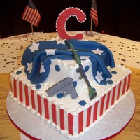 Patriotict Grooms Cake The groom is very patriotic and loves the 3rd Amendment. Buttercream Icing with gumpaste and fondant decorations.