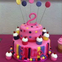 The Pink Cupcake Party Cake MMF over butter cake. Mini cupcakes are mmf also. I used ck hot pink gliter for the name and #2. TFL