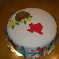 Texas Cake Vanilla cake with vanilla and raspberry filling. Covered in fondant with all fondant details. Cake design chosen by the client from a...