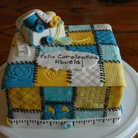 Quilted Cake White cake with fondant accents. Sewing box is white chocolate.