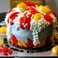 Crawfish Boil MMf with fondant details and buttercream water