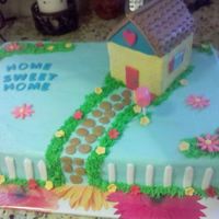 Housewarming Party Full size sheet cake for a housewarming party. House is RK treats covered in fondant. Cream cheese icing with fondant and buttercream...