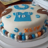 Superbowl Xliv Cake White cake with MMF and MMF decorations. Made this for a superbowl party we attended.