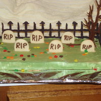 Graveyard Cake My first truly decent "scene" cake. All of my decorations are edible, made with cookies & candy.