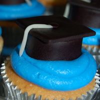 Graduation Cupcakes For 6th Grade Graduation at my daughter's school. Cupcakes are WASC iced in blue tinted buttercream and topped with a fondant cap.