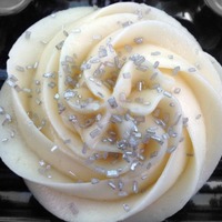 Silver Sprinkles Red Velvet cupcake with silver sprinkles.