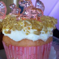Beach Baby ~ Made for my sister-in-laws baby shower, themed around invitation. ~ strawberry cupcakes with butter cream frosting, sprinkled with sand...