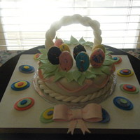Easter Basket This is a cake you can find at Wilton's website. The cake is basic vanilla with a cream filling. The handle was made with gum paste,...